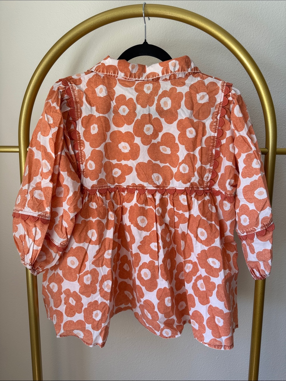 Women's Orange Floral Puff-Sleeve Blouse - Picture 3 of 3